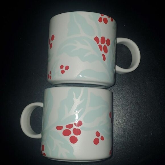 Starbucks Mugs dining 2# 12 ounce mug green red coffee branch cherries holiday - Picture 2 of 8
